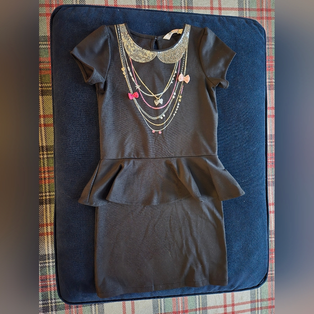 H&M Black Dress with Gold and Pink Sequins Size 8-10 Y